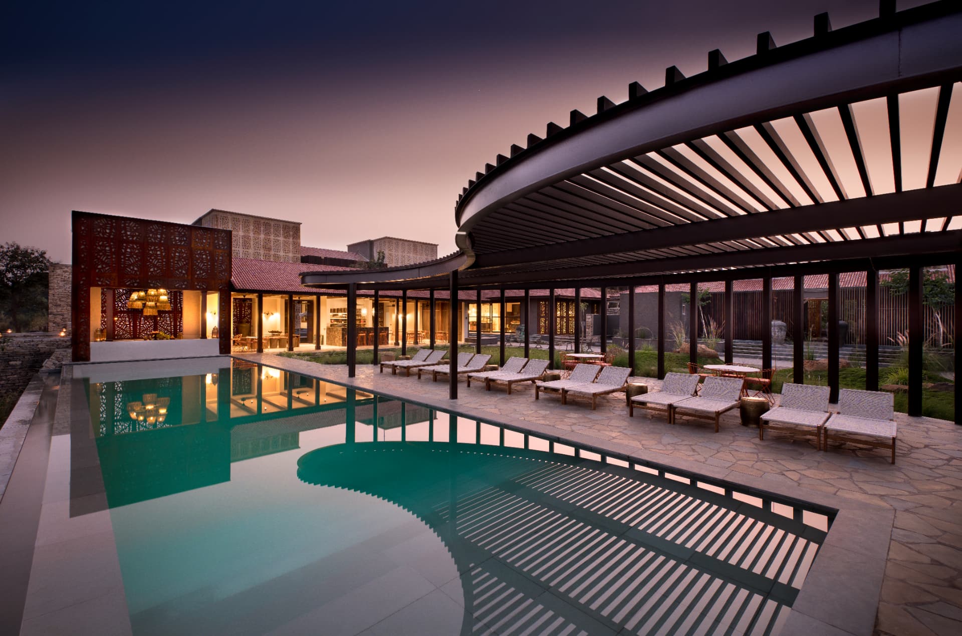 The pool at blue hour — Aramness Gir, Gujarat