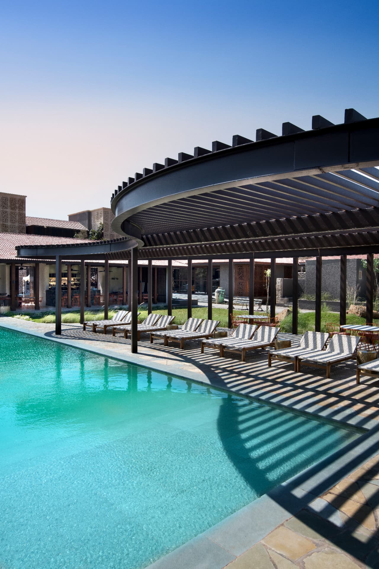 The pool colonnade — Aramness Gir, Gujarat
