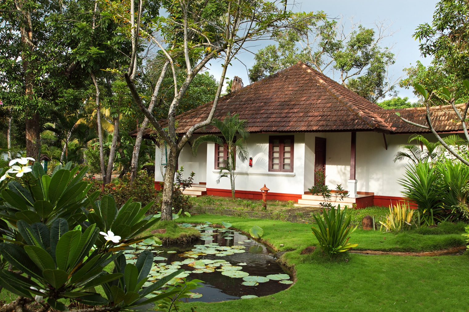 Traditional tiled-roof garden cottage
