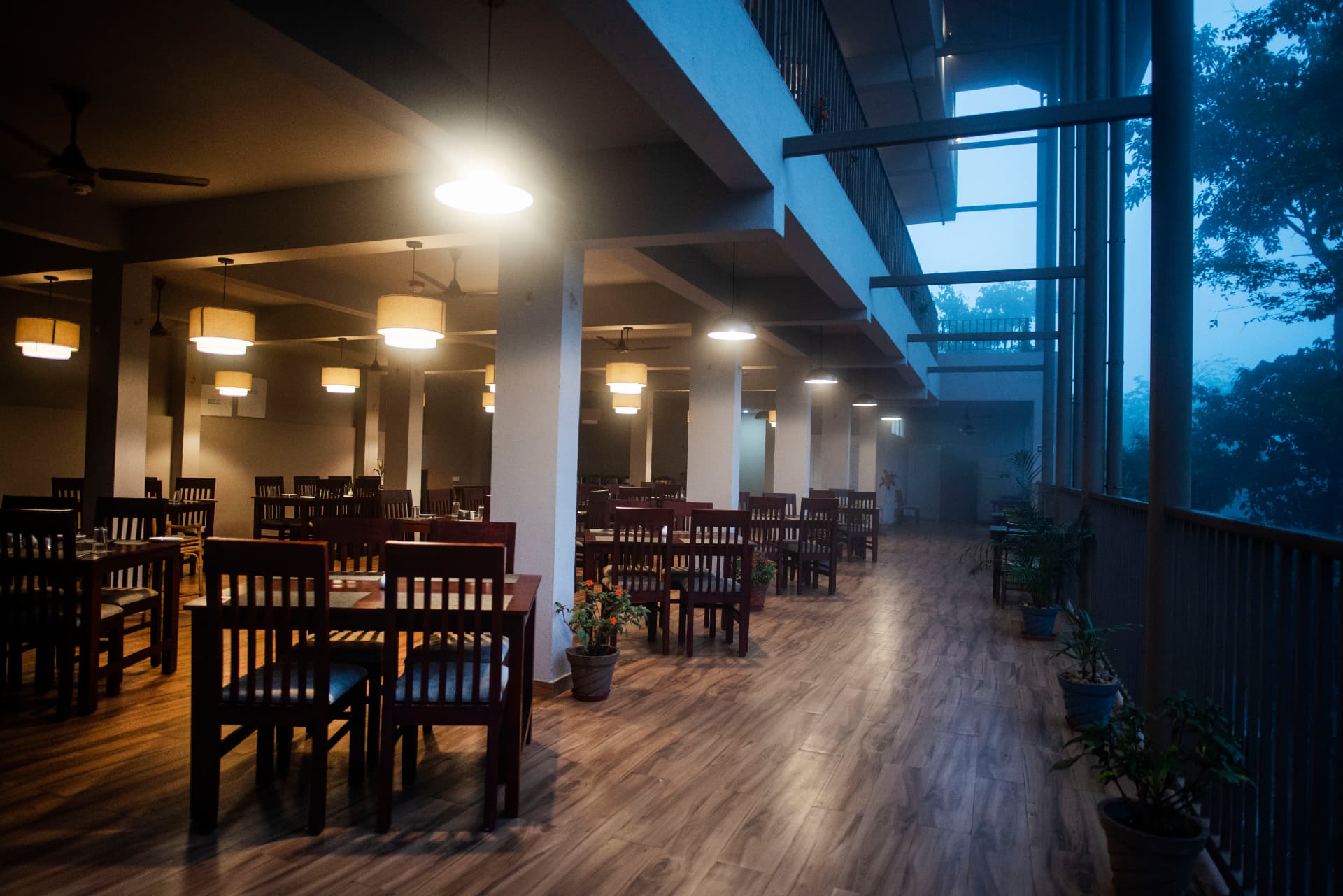 Restaurant at dusk – Abad Brookside Lakkidi, Wayanad