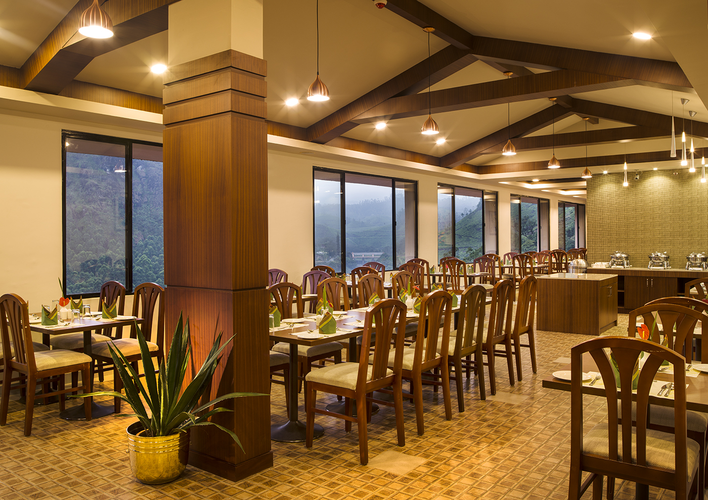 Copper Castle Restaurant dining hall with timber roof