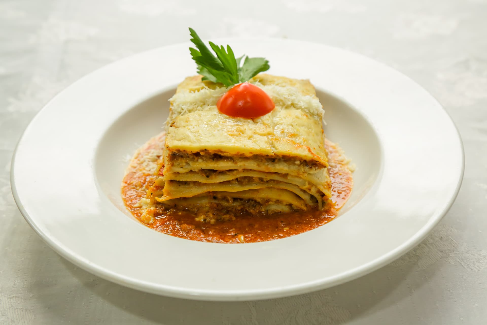 Baked lasagne at Pavilion Restaurant, Abad Fort