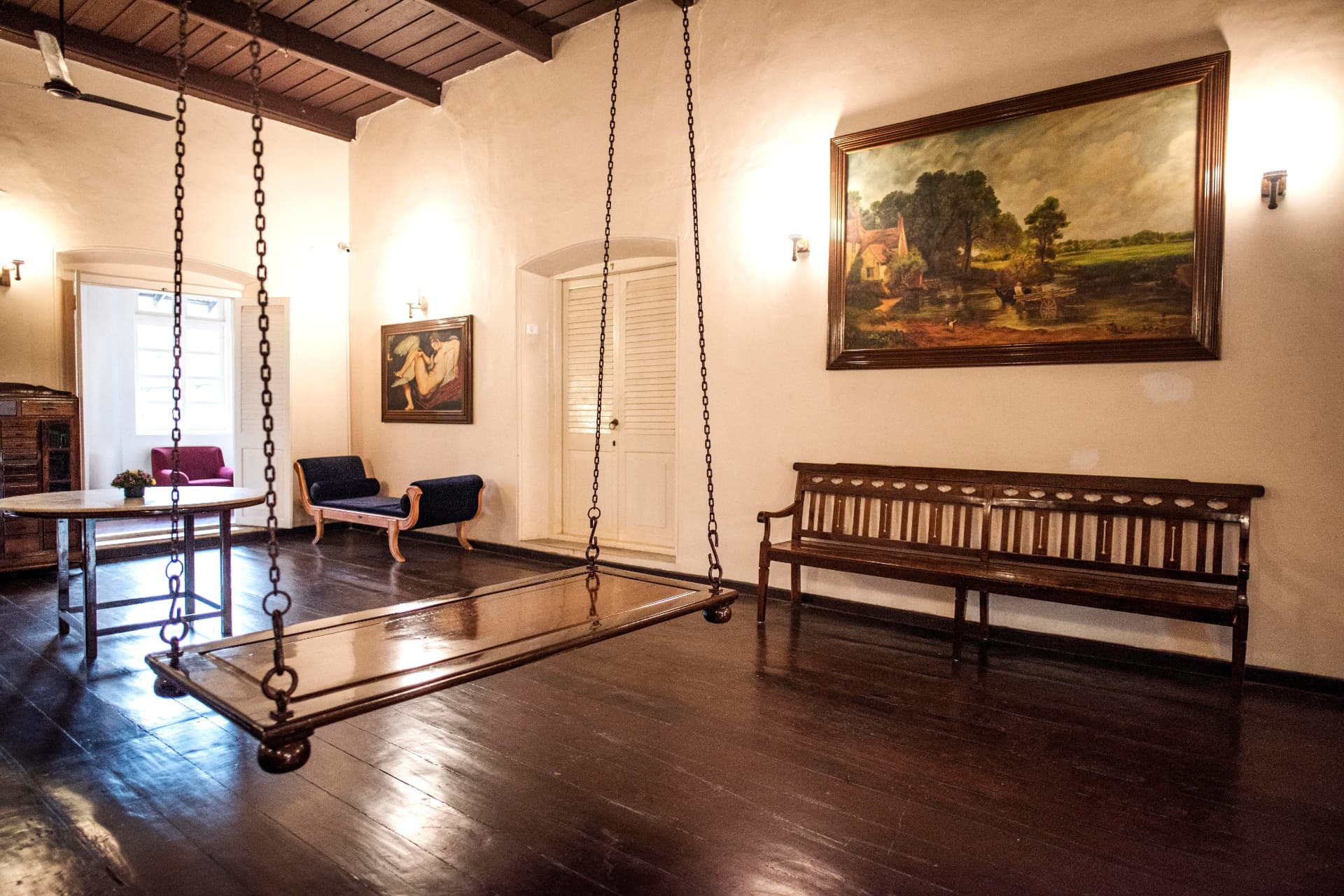 Heritage lounge with traditional hanging swing