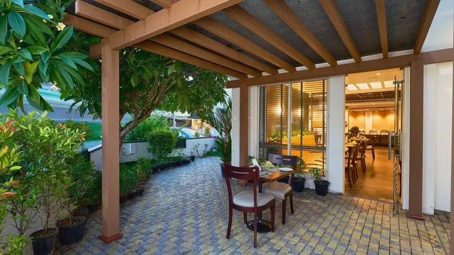 Pavilion Restaurant garden pergola dining at Abad Fort